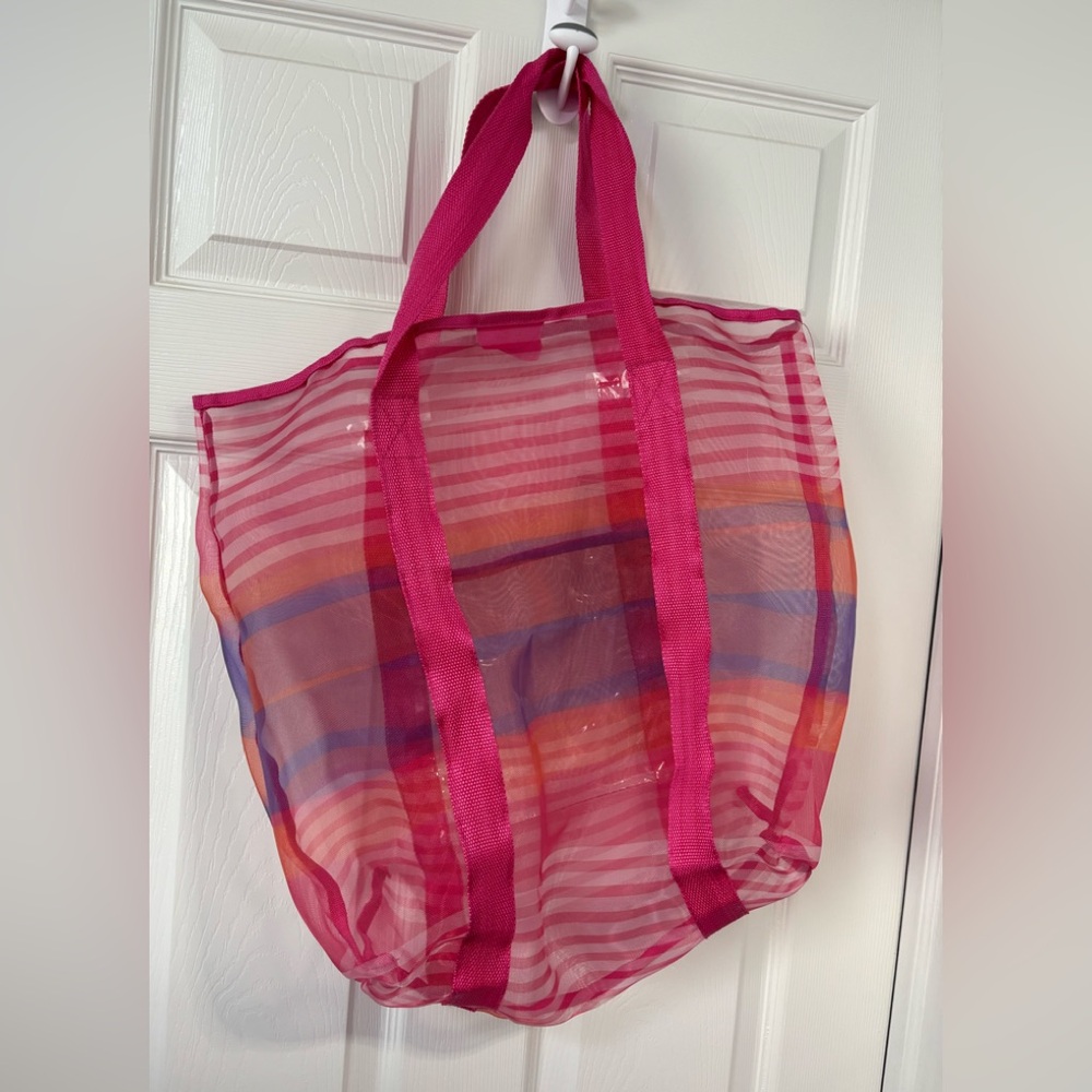 Stylish Pink Striped Tote Bag and matching pouch